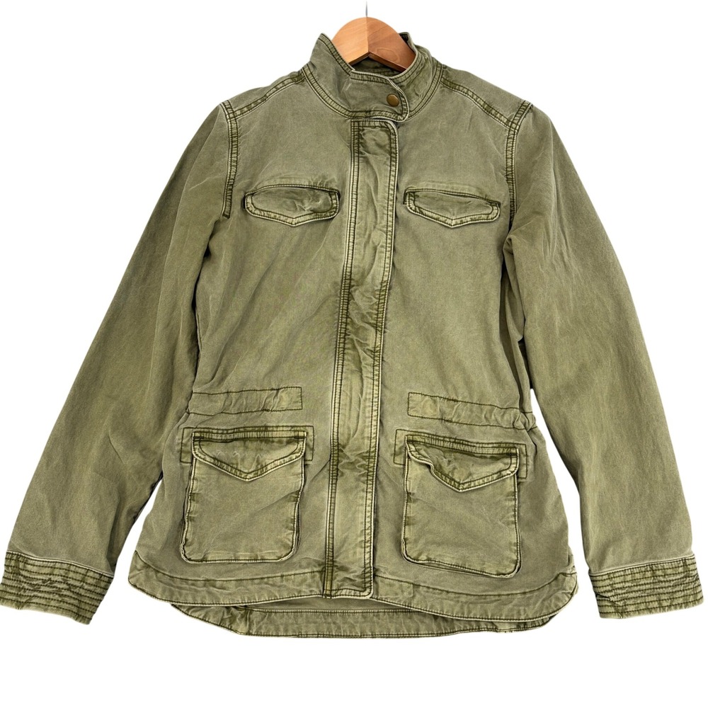 Lucky Brand Womens Utility Jacket XS Olive Green Cotton Military Field Coat Army
